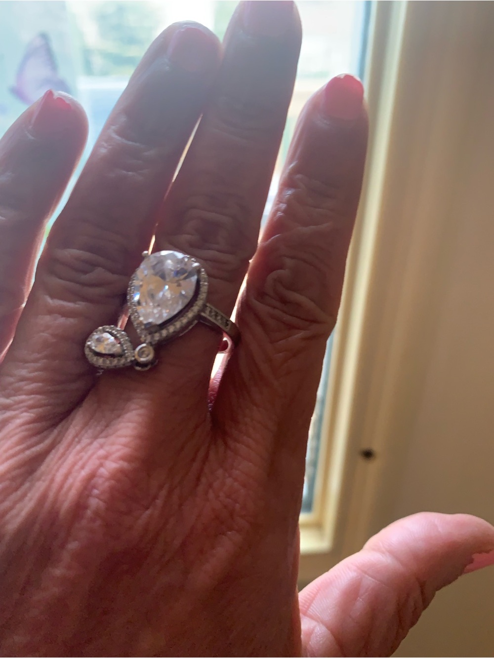 Pear-Shaped Clear Crystal Halo Statement Ring - Women's Jewelry